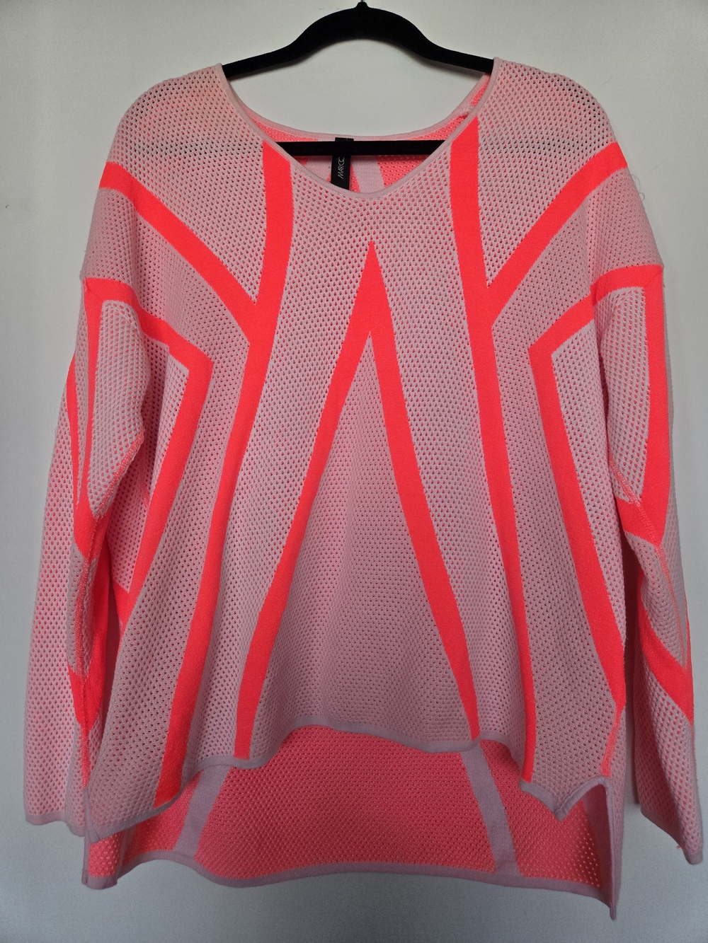 Marc Cain Pink and Neon Coral Mesh V-Neck Sweater
